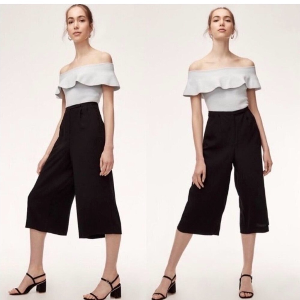 Aritzia Babaton Lazarus Culottes Wide leg Cropped Pants Womens 8 Black High Rise